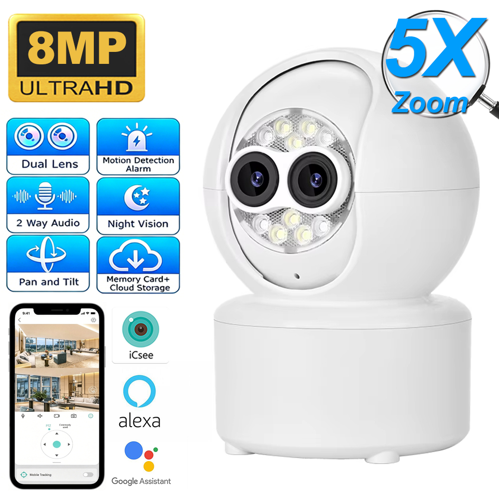 Home Security Blink - كاميرا أمنية ICsee ثنائية العدسة بدقة