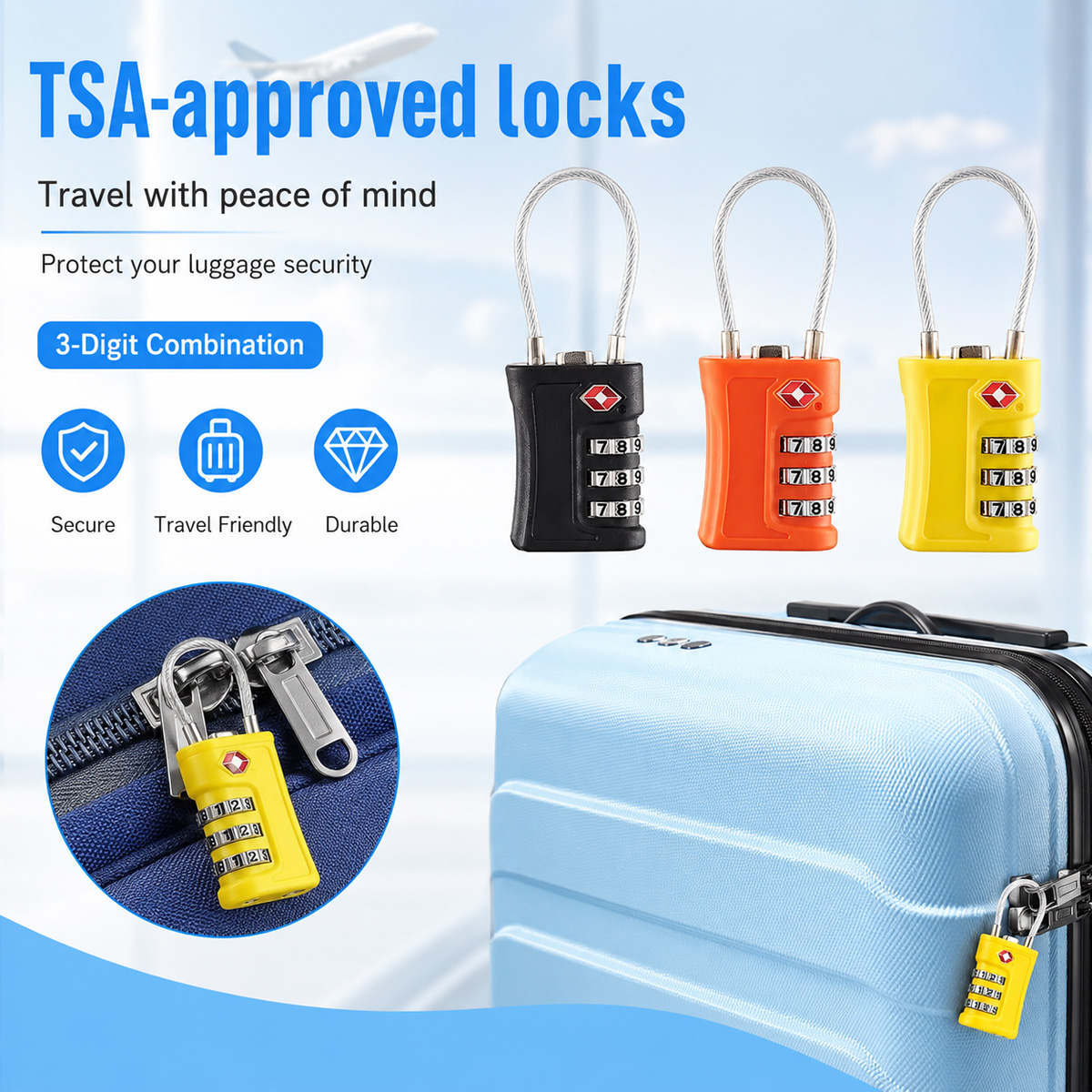 Home Security Locks - قفل أمتعة معتمد من TSA، قفل