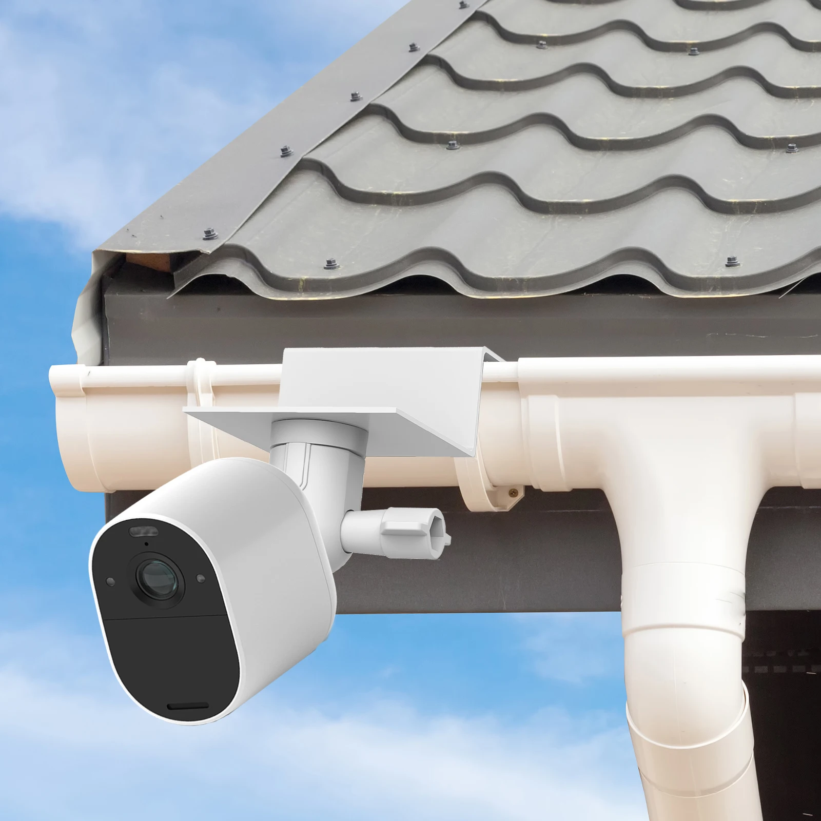 Home Security Outdoor Cameras - حامل مزراب أبيض مقاوم للطقس لكاميرا