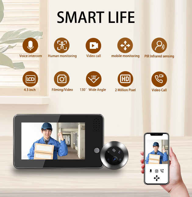 Home Security Wireless Cameras - جرس باب ذكي بشاشة 4.3 بوصة