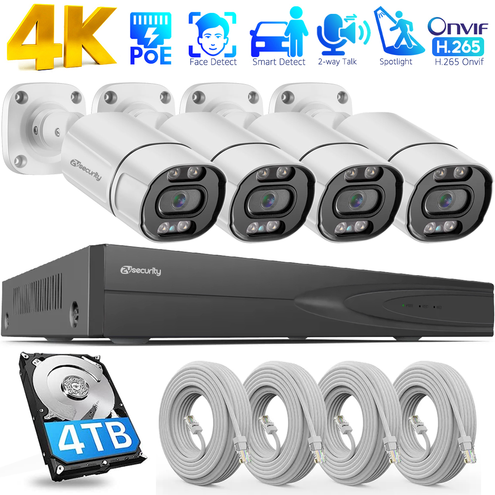 Home Security Outdoor Cameras - نظام كاميرات أمان 4K PoE مع